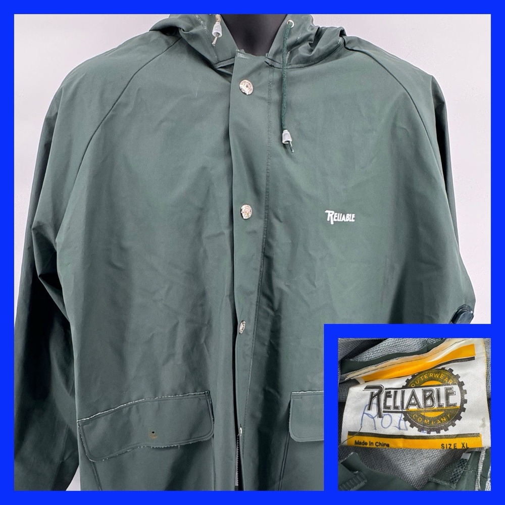 RELIABLE PVC HEAVY DUTY RAINCOAT JACKET Snap buttons Green Rain coat Men Size XL